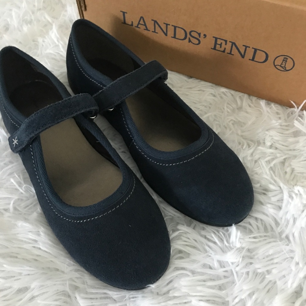 New Navy Blue Suede Mary Janes 5 Youth Lands' End